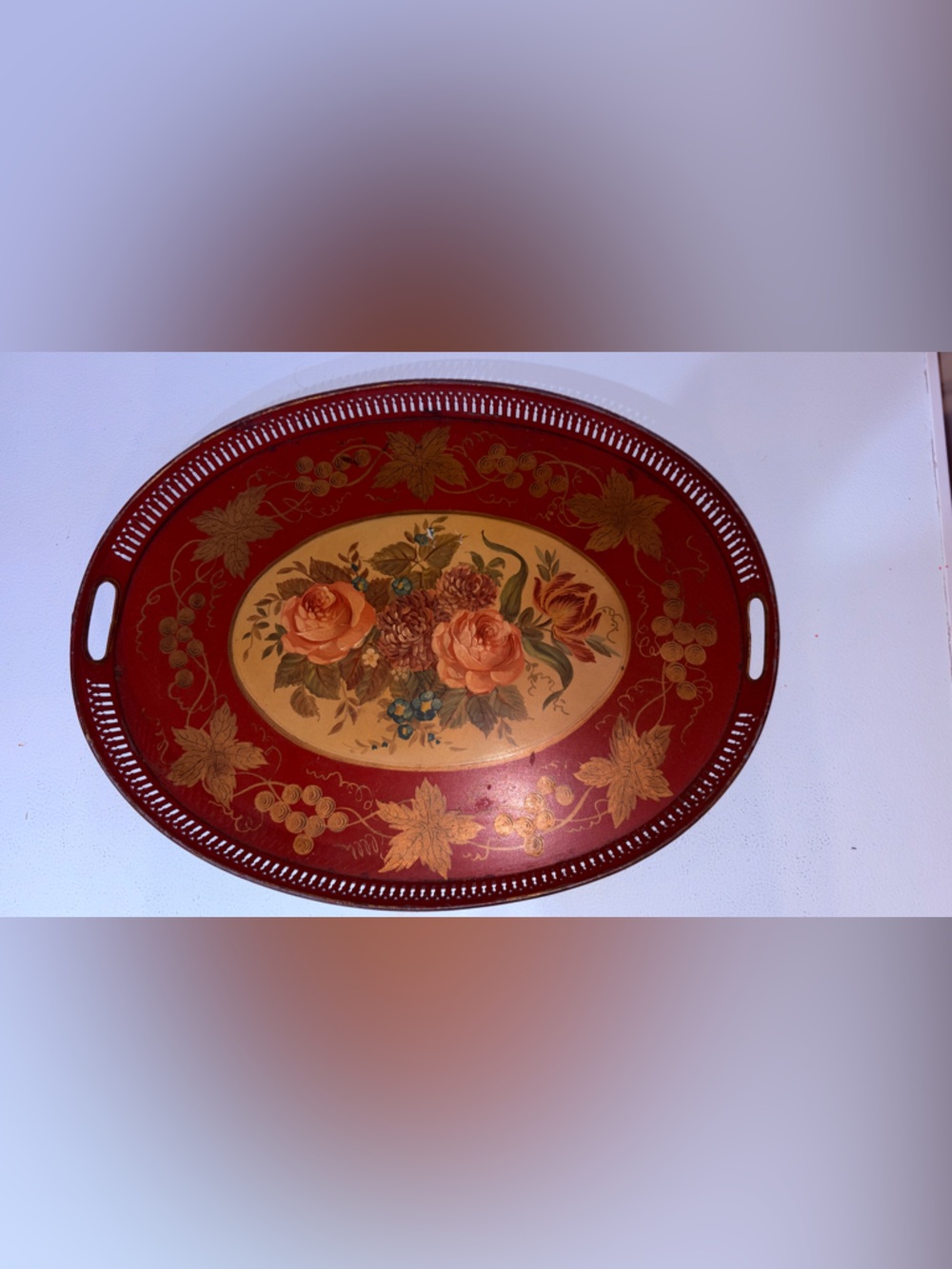 Antique Vintage Tole Tray hand painted Large made in France
